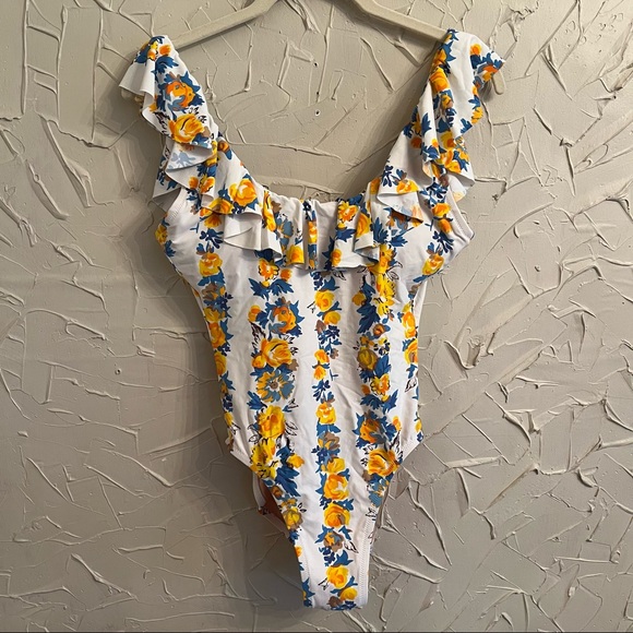 J.Crew Ruffle Scoopback One Piece Swimsuit Floral Size 2 AV277 - Picture 2 of 9